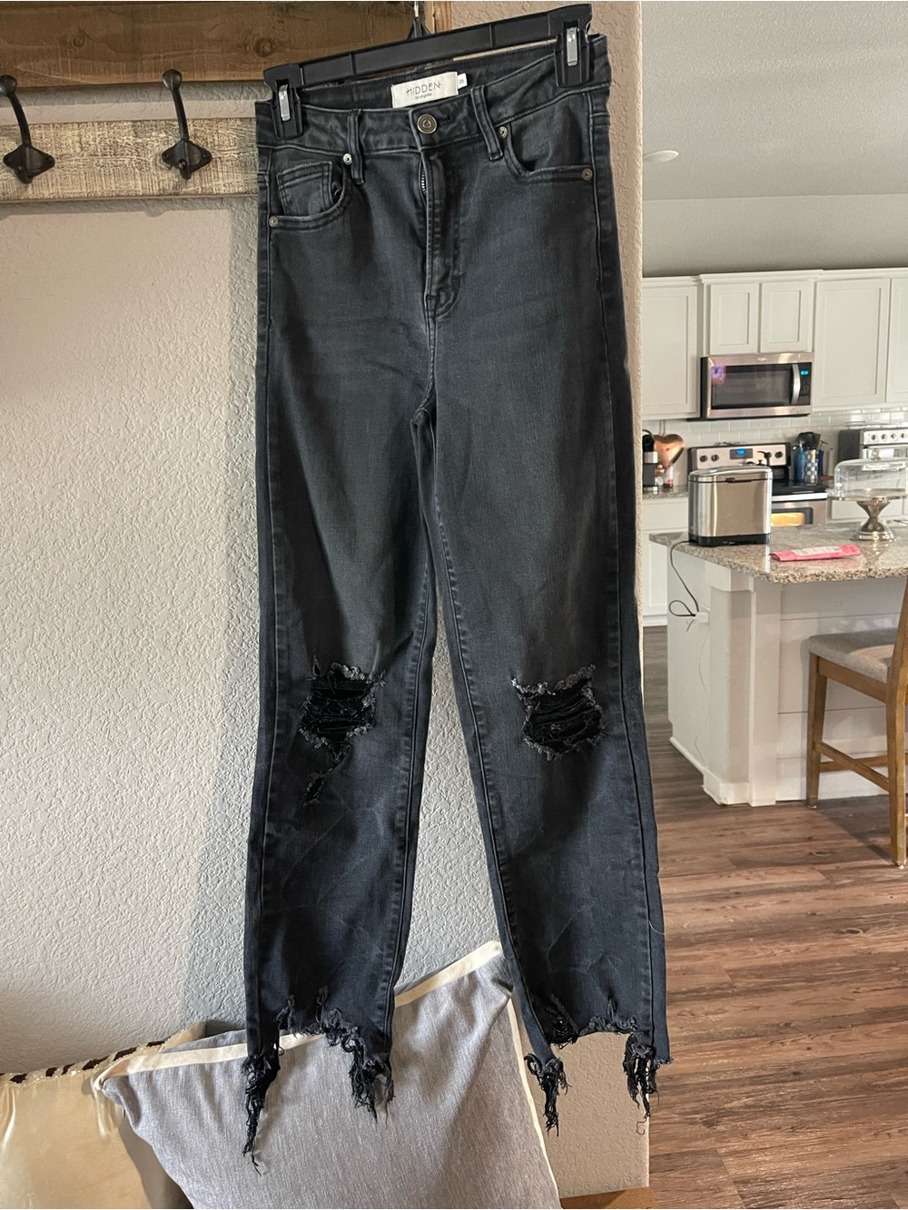 High-Rise Distressed Black Jeans by Hidden - Raw Hem